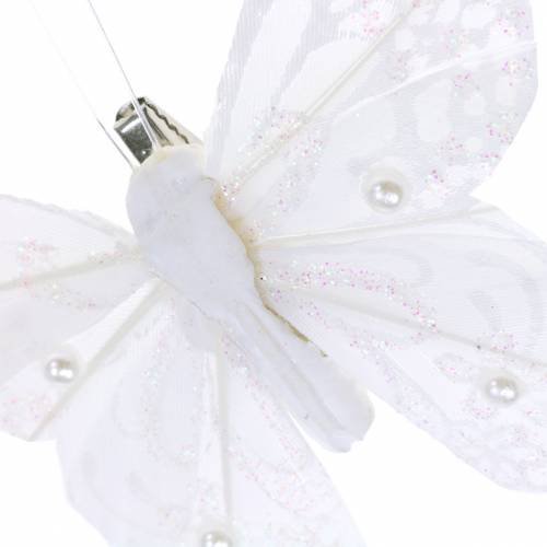 Floristik21 Federschmetterling auf Clip Weiß 10 cm 12 Stck