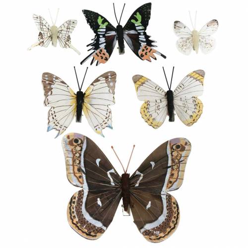 Deko Schmetterling mit Metallclip Natur Silber sortiert H4,9cm/5,8cm/7,4cm 6St im Set | Floristik21.de