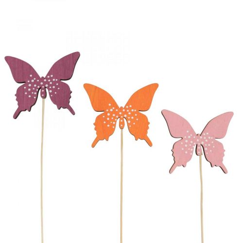 Artikel Schmetterling Holz Blumenstecker Farbig 9cm/29cm 12St