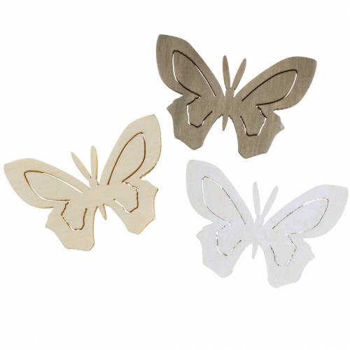 Floristik21 Schmetterling Holz Weiß, Creme, Braun Sortiert 4cm 72 St Tischdekoration Frühling