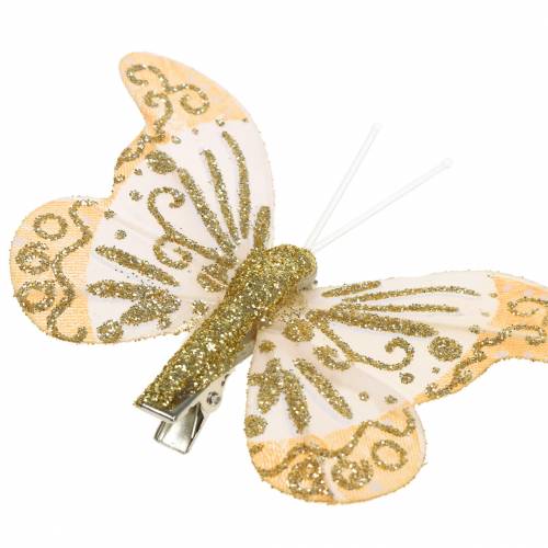 Federschmetterling am Clip Gold Glitzer 10St