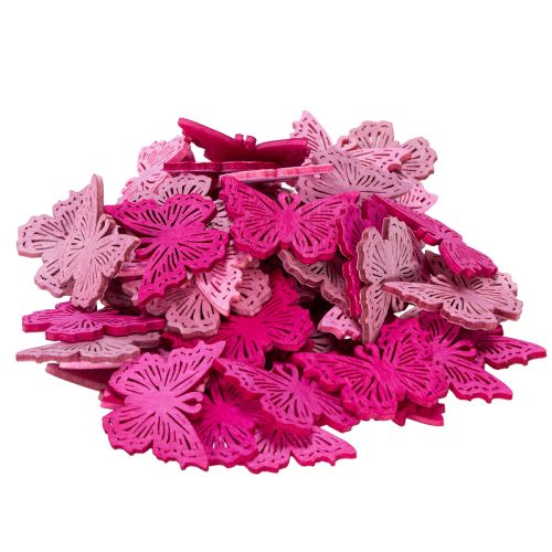 Artikel Frühlingshafte Schmetterlings-Streudeko aus Holz in Rosa, Pink und Lila, 4 cm, 72 Stück
