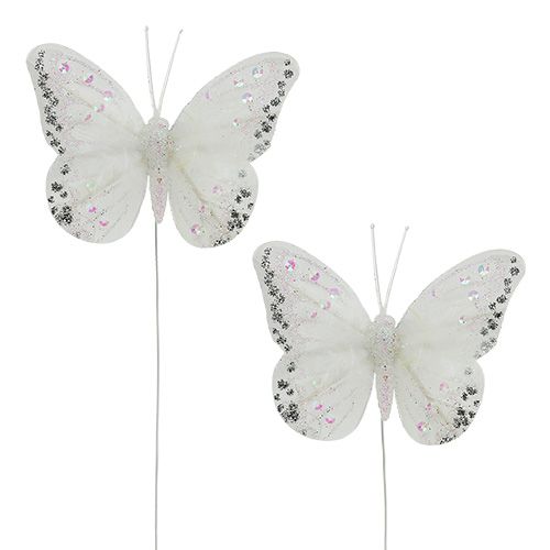Floristik21 Schmetterlinge weiß 8cm mit Glimmer 6St