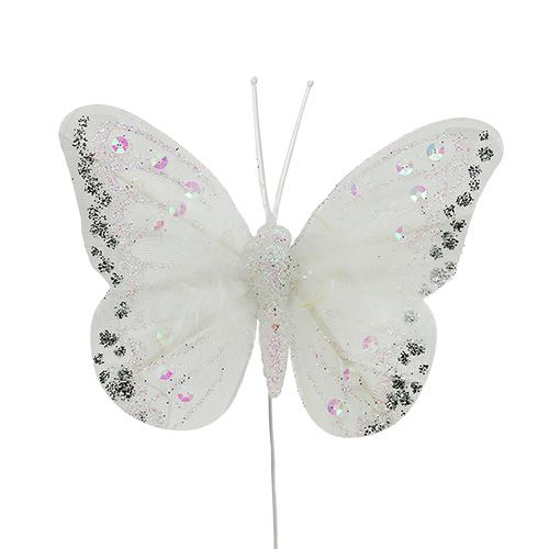 Floristik21 Schmetterlinge weiß 8cm mit Glimmer 6St