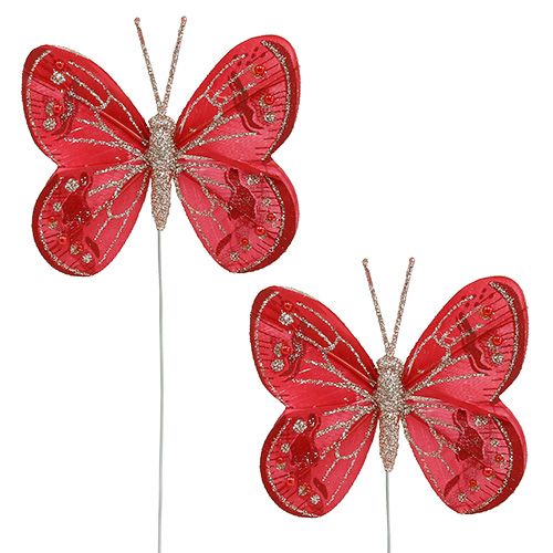 Floristik21 Schmetterlinge 7cm Rot, Glimmer 4St