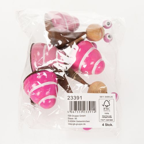 Artikel Holz Schnecken-Deko Figuren 9cm 4er-Set in Rosa und Pink für Tisch- und Fensterdekoration