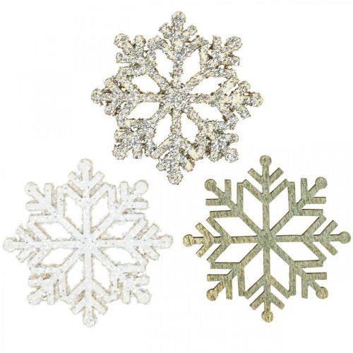 Schneeflocke Natur, Weiß Glimmer Mix Ø4cm 72St