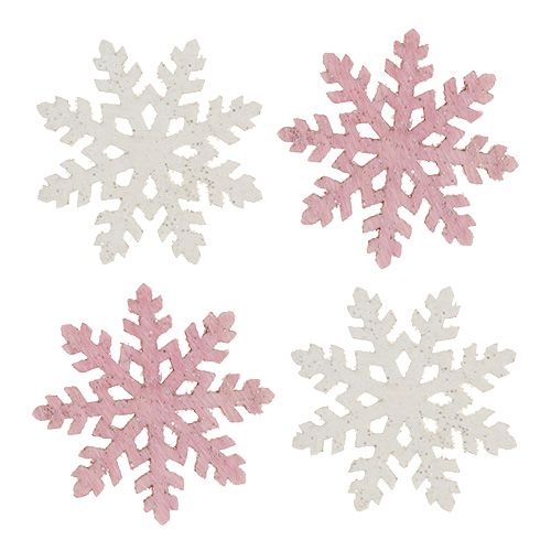 Schneeflocke 4cm Pink/Weiß mit Glitter 72St