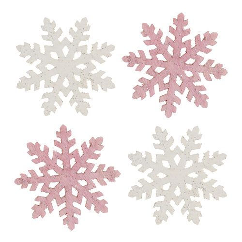 Floristik21 Schneeflocke 4cm Pink/Weiß mit Glitter 72St