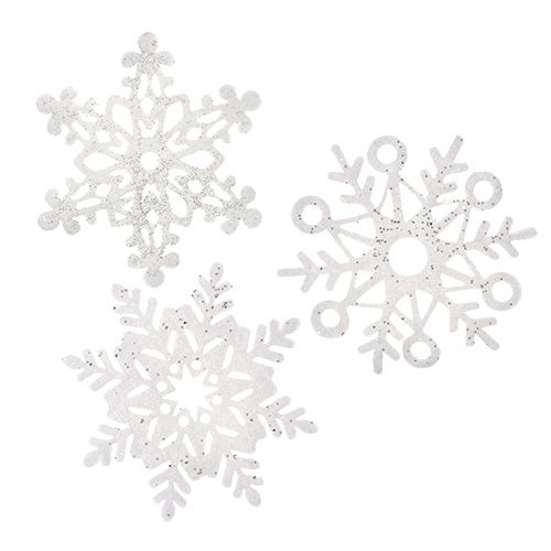 Floristik21 Schneeflocke Weiß mit Glimmer sort. 10cm 12St