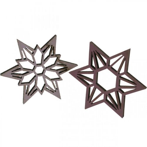Artikel Deko Sterne Lila Holzsterne Schneeflocken selbstklebend 4cm Mix 36 St