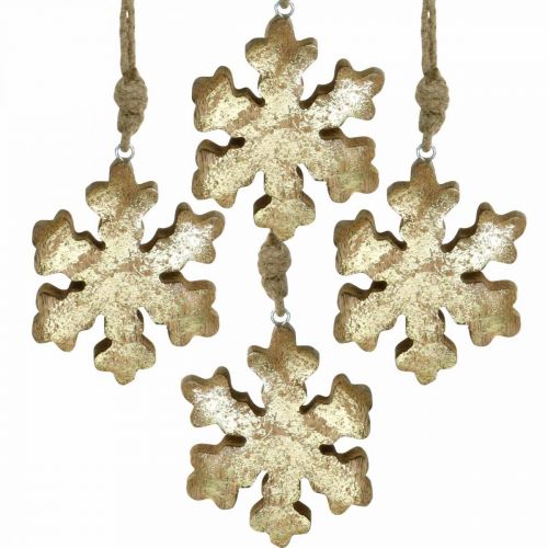 Artikel Schneeflocke Mangoholz Natur, Golden Schneekristall  Ø10cm 6St