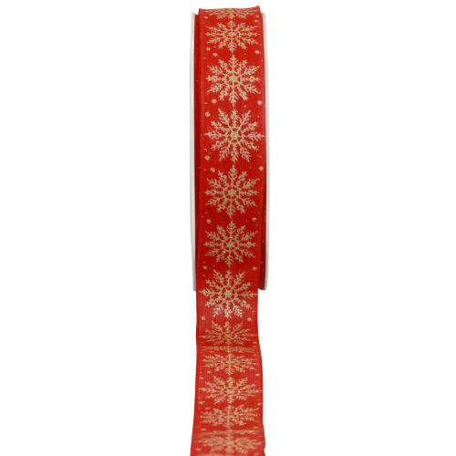 Artikel Weihnachtsband Geschenkband Schneeflocken Rot 25mm 20m