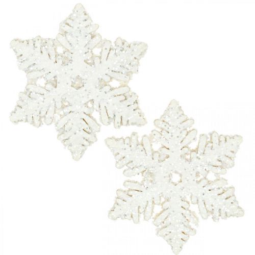 Floristik21 Schneeflocken Holz 4cm Weiß mit Glimmer 72 St