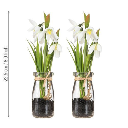 Artikel Schneeglöckchen Kunstblumen im Glas Frühlingsdeko Weiß 22,5cm 2St