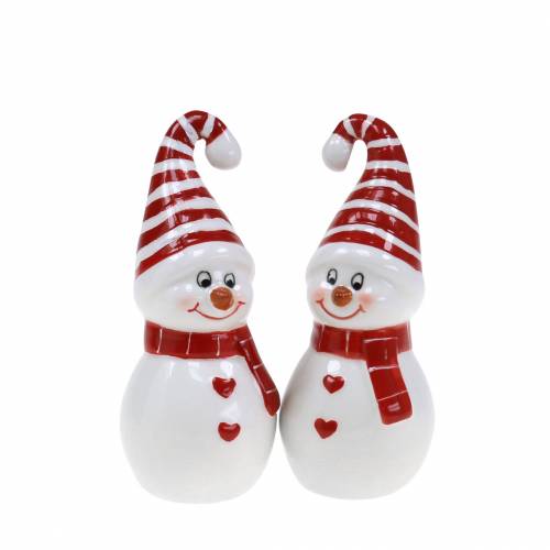 Floristik21 Weihnachtsdeko Schneemann Keramik 10cm Rot, Weiß 2St