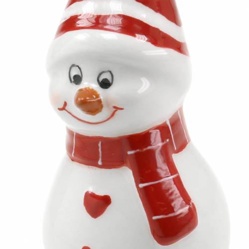 Floristik21 Weihnachtsdeko Schneemann Keramik 10cm Rot, Weiß 2St
