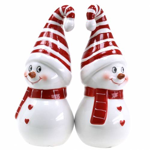 Floristik21 Weihnachtsfigur Schneemann mit Zipfelmütze Keramik 15cm Rot, Weiß 2St