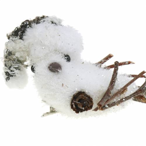 Floristik21 Schneevogel am Clip 8cm x 6,5cm 6 St