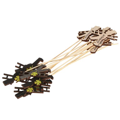 Artikel Silvester Glücksbringer Schornsteinfeger Stecker, Dekofigur Schwarz/Natur 12er-Set H7,5cm