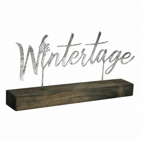 Floristik21 Weihnachtsdeko „Wintertage“ auf Sockel Silbern Metall, Holz 29×5cm H14,5cm