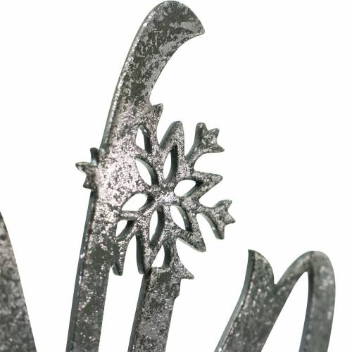 Floristik21 Weihnachtsdeko „Wintertage“ auf Sockel Silbern Metall, Holz 29×5cm H14,5cm