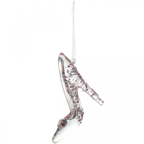 Glitzernder Deko-Schuh, Baumschmuck, Märchenschuh, Rosa Kunststoff H10cm