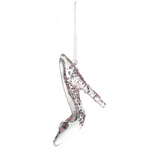 Floristik21 Glitzernder Deko-Schuh, Baumschmuck, Märchenschuh, Rosa Kunststoff H10cm