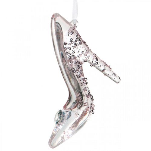Floristik21 Glitzernder Deko-Schuh, Baumschmuck, Märchenschuh, Rosa Kunststoff H10cm