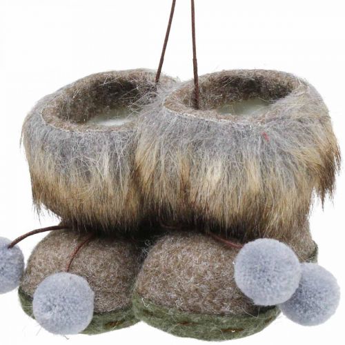 Christbaumschmuck Stiefel mit Bommel Braun/Grau 8cm 3St