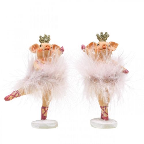 Floristik21 Deko Schwein mit Krone Ballerina Figur Rosa 12,5cm 2St