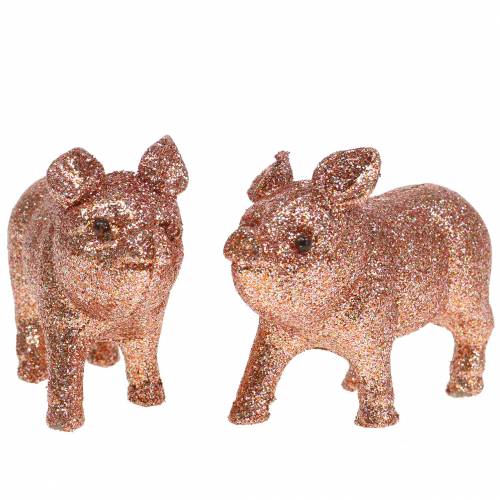 Floristik21 Deko Schwein Glitter Rosa 10cm 8St