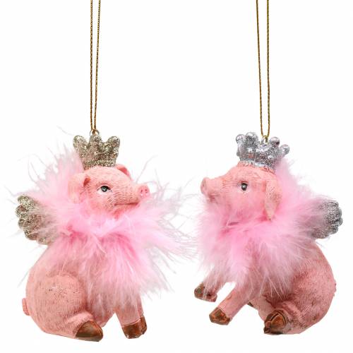 Floristik21 Christbaumschmuck Schwein mit Krone 7,5cm