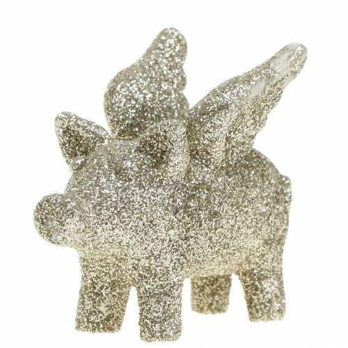 Floristik21 Deko Schwein mit Flügeln Gold Glimmer 6cm