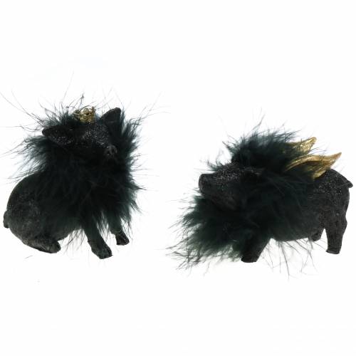 Dekofigur Schwein Glücksbringer Schwarz 9cm 2St Dekofigur Schwein Glücksbringer Schwarz 9cm 2St