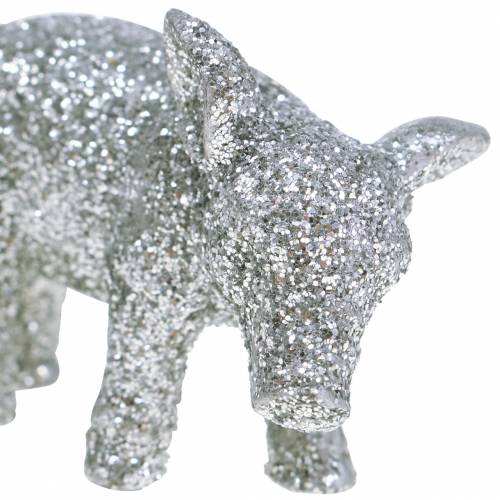 Floristik21 Deko Schwein Silvester-Deko Silber Glitzer 3,5cm 2St