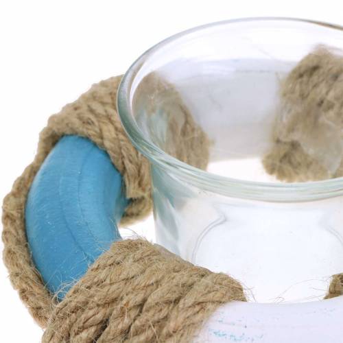Nautische Deko Windlicht Glas mit Rettungsring Blau, Weiß Ø12cm