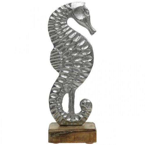 Floristik21 Seepferdchen zum Stellen, Meerdeko aus Metall, maritime Skulptur Silbern, Naturfarben H22cm