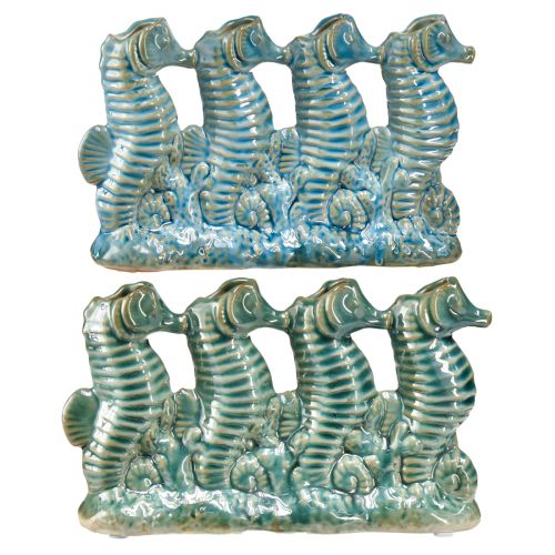 Floristik21 Seepferdchen Keramik Blumenvase Blau Grün L21cm 2St