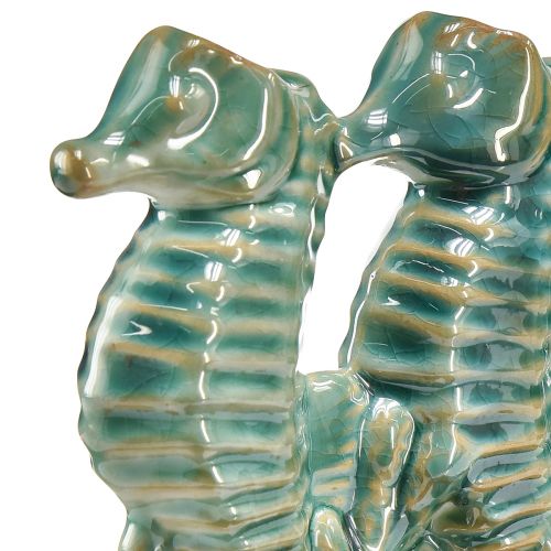 Floristik21 Seepferdchen Keramik Blumenvase Blau Grün L21cm 2St