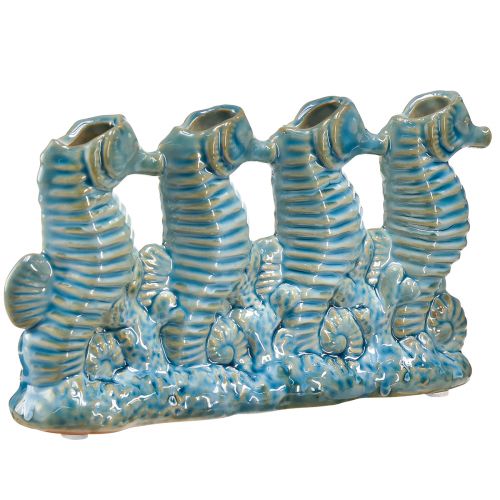 Floristik21 Seepferdchen Keramik Blumenvase Blau Grün L21cm 2St