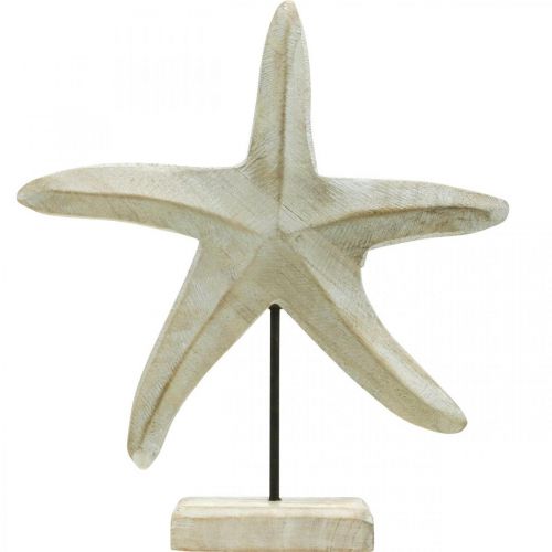 Seestern aus Holz, Dekoskulptur Maritim, Meerdeko Naturfarben, Weiß H28cm | Floristik21.de