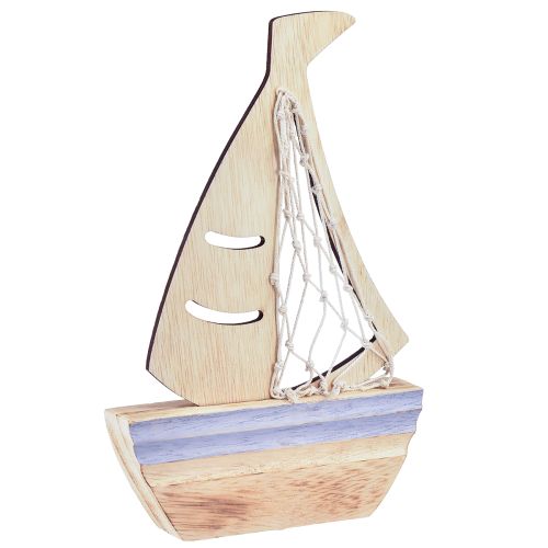 Floristik21 Segelboot Holzdeko maritim 3er Set Natur Hellblau 25,5×16,5cm