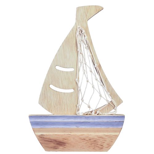 Artikel Segelboot Holzdeko maritim 3er Set Natur Hellblau 25,5×16,5cm