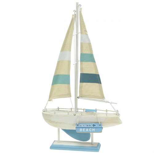 Floristik21 Deko Segelboot aus Holz Blau, Weiß H41,5cm