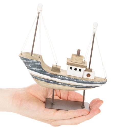 Artikel Maritimes Holzschiff mit Metallständer 20 cm mehrfarbig