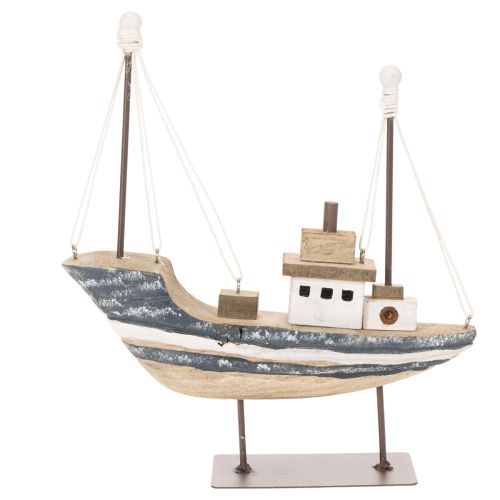 Maritimes Holzschiff mit Metallständer 20 cm mehrfarbig | Floristik21.de