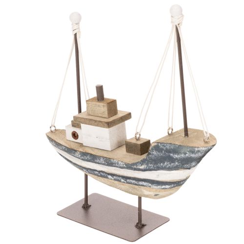 Maritimes Holzschiff mit Metallständer 20 cm mehrfarbig | Floristik21.de