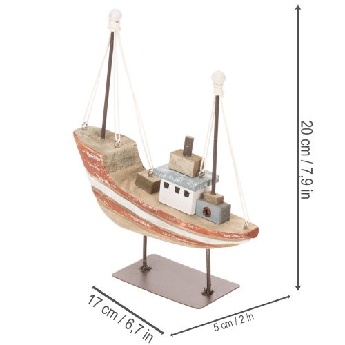 Dekoratives Holzboot Schiffsmodell 20 cm, Mehrfarbig mit Metallstandfuß | Floristik21.de