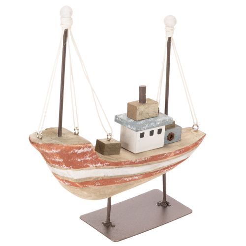 Dekoratives Holzboot Schiffsmodell 20 cm, Mehrfarbig mit Metallstandfuß | Floristik21.de